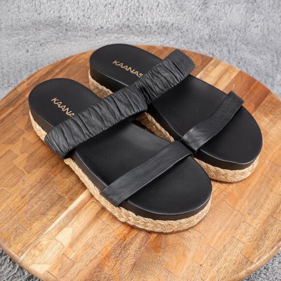 Kaanas Selangor Ruched Platform Pool Slides Size 7 Black - Picture 1 of 5